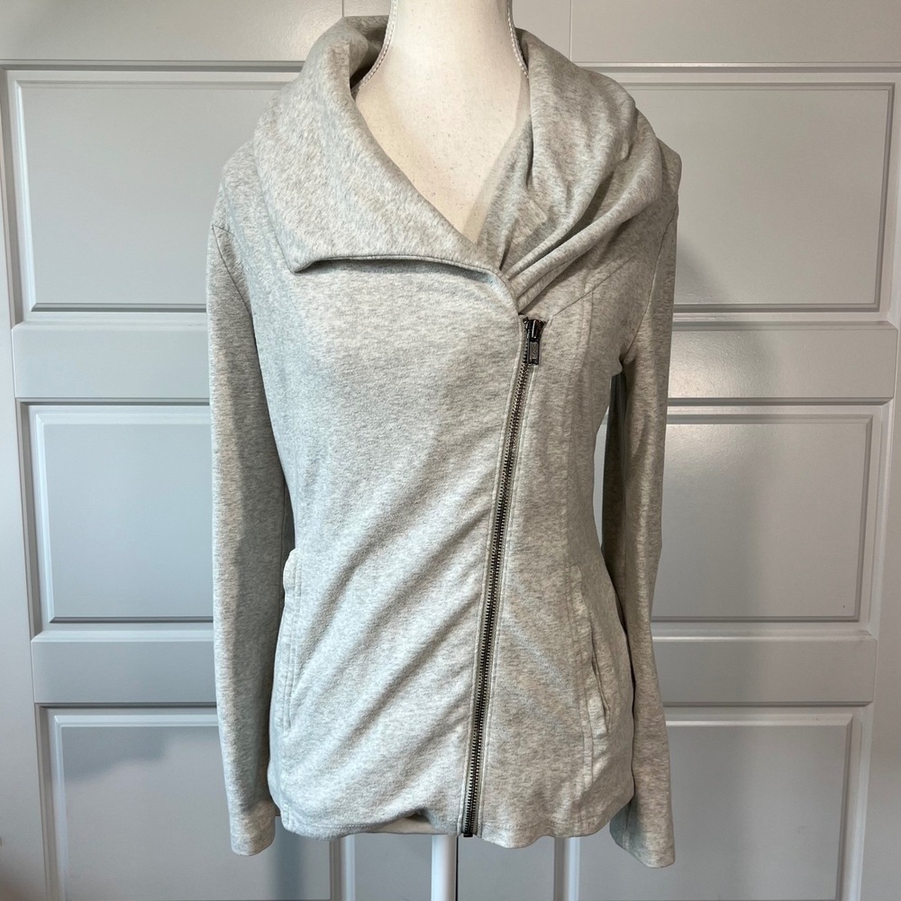 Banana Republic‎ Heather Gray Asymmetrical Zip Up Collar Jacket Soft Women Small